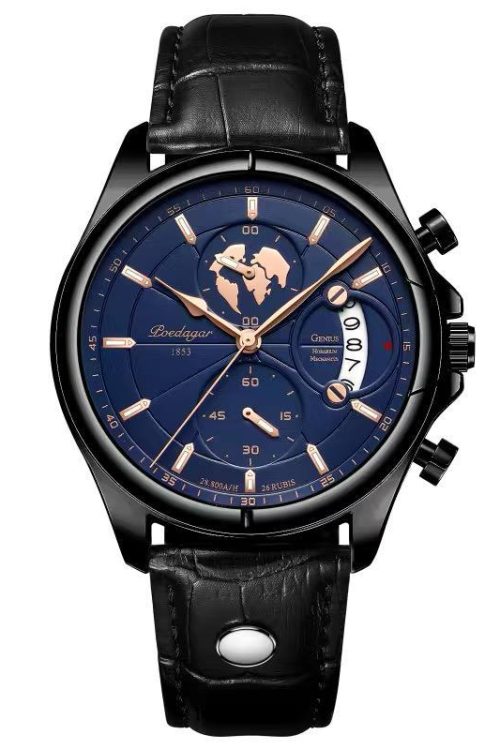 black & blue leather watch